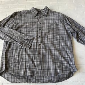 Eddie Bauer Men's Grey Plaid 100% Cotton Long Sleeve Button Down -sz XL